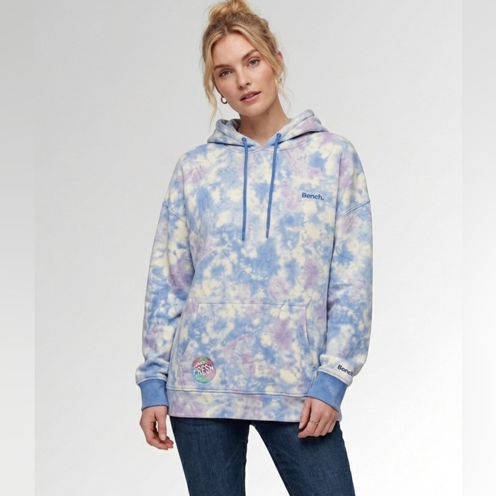 Bench Tie-Dye Pullover Hoodie in Pastel Blue & Lavender Size XXL Cotton